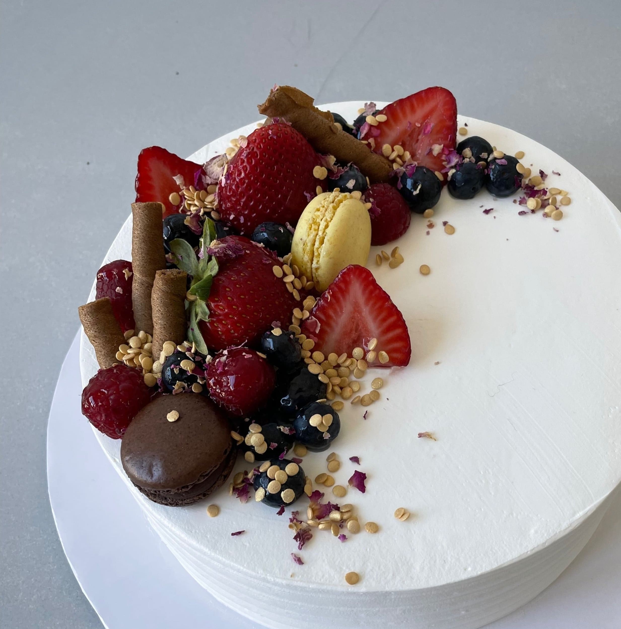Seasonal fruits on whipped cream - custom cake
