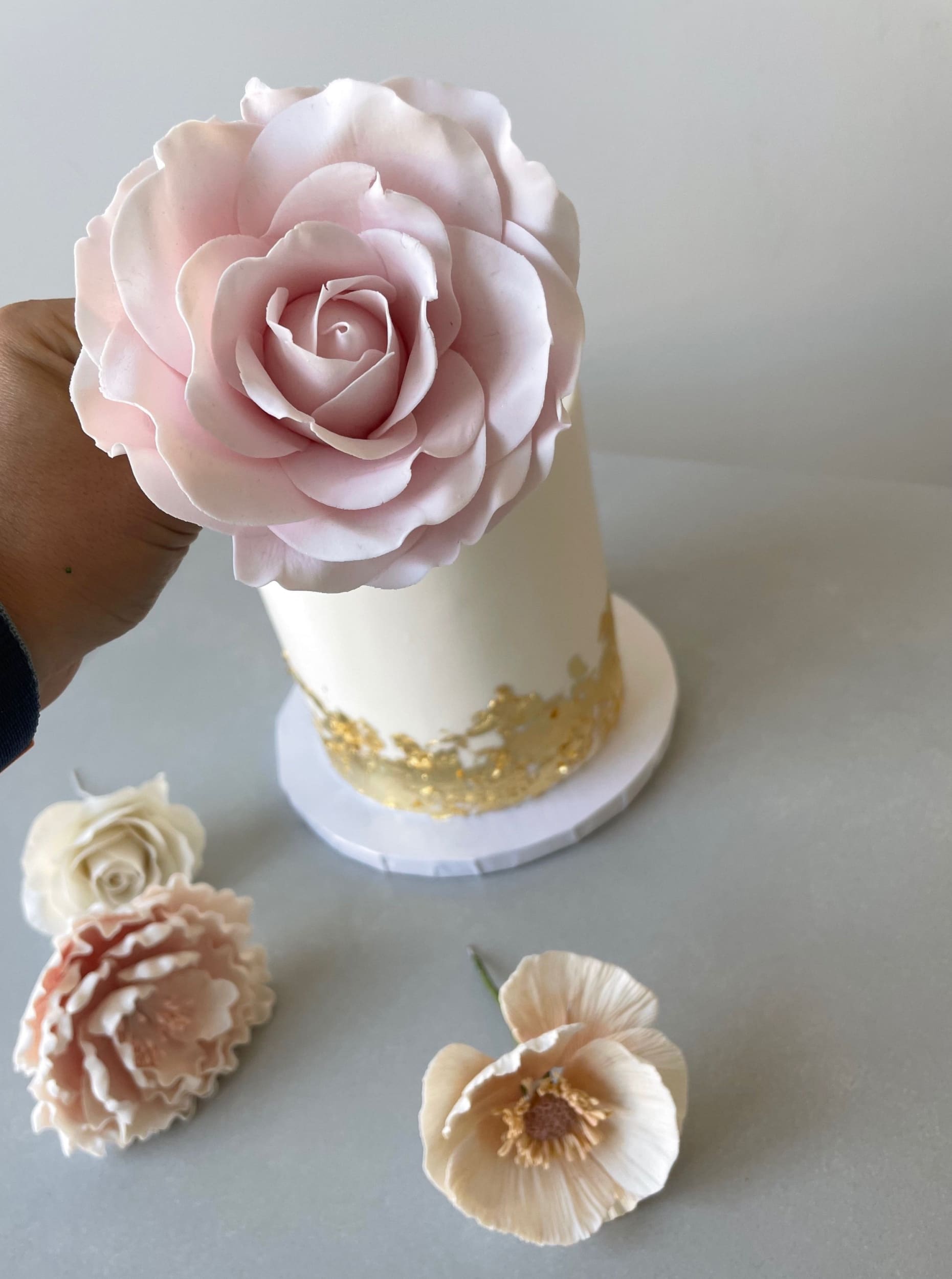 Sugar flower & gold foil on buttercream - custom cake