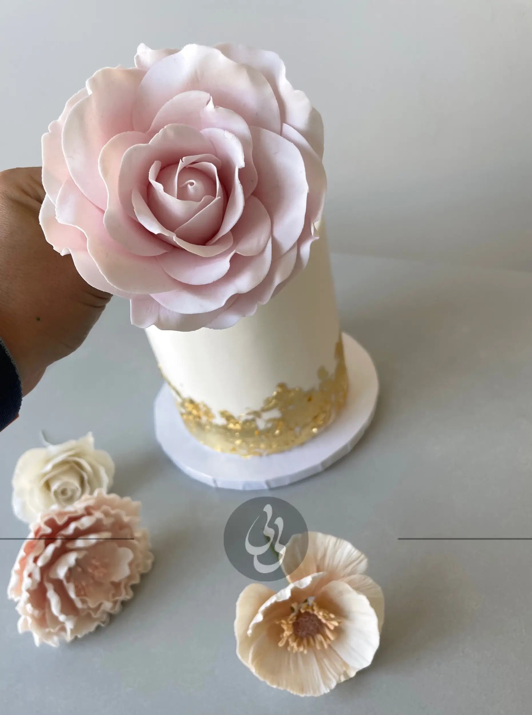 Sugar flower & gold foil on buttercream - custom cake
