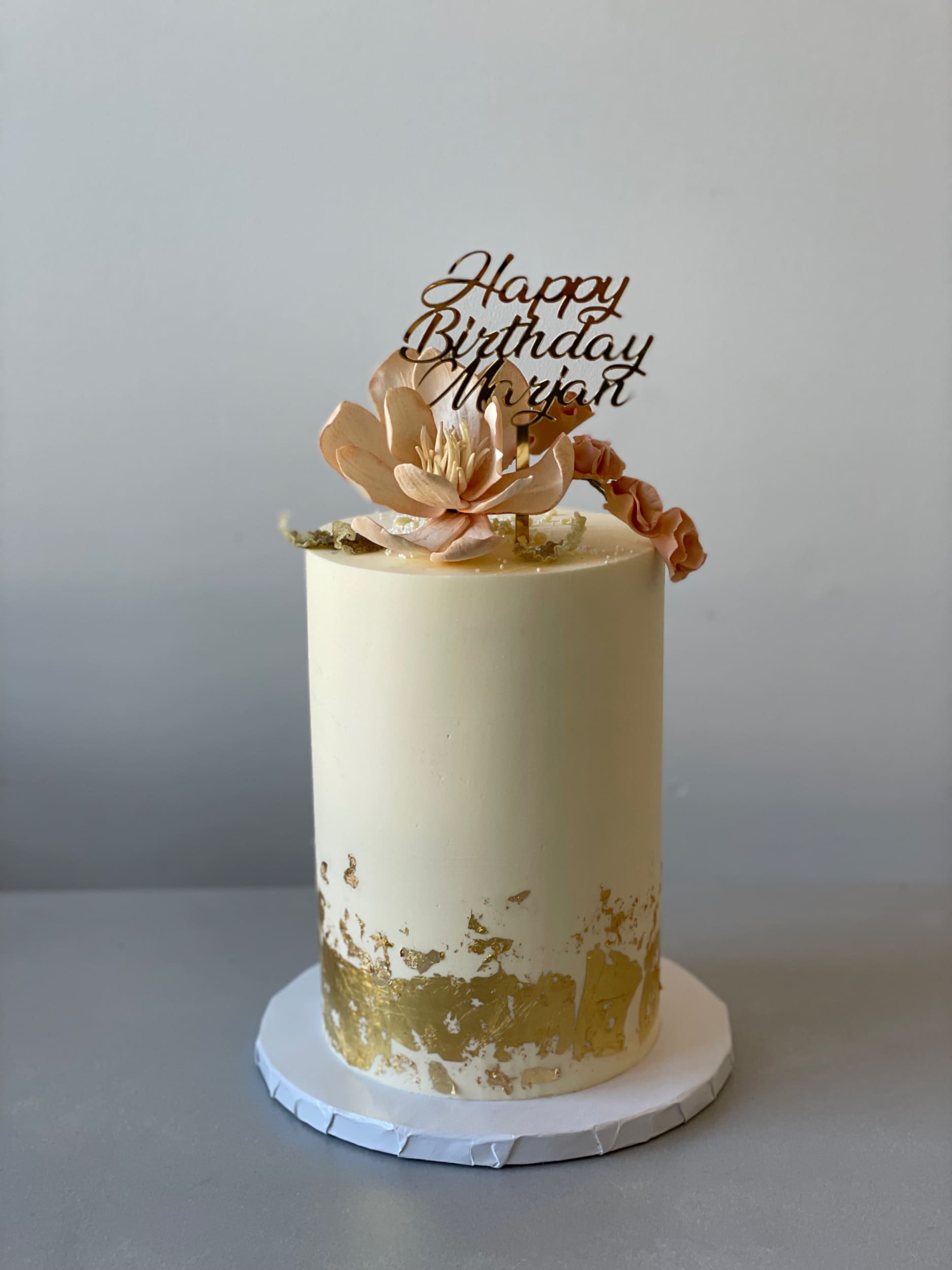 Sugar flower & gold foil on buttercream - custom cake
