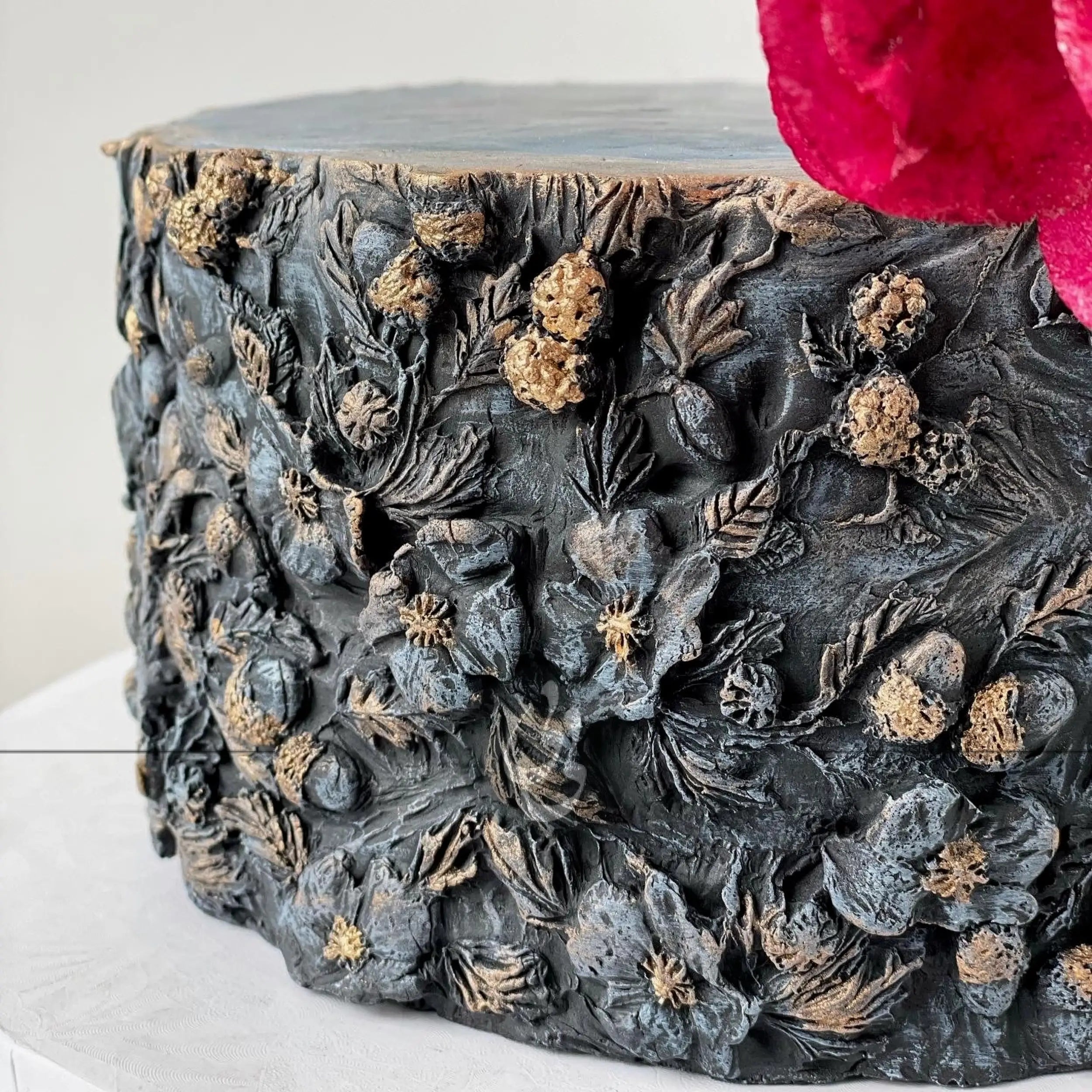 Sugar flower on imprinted fondant - custom cake