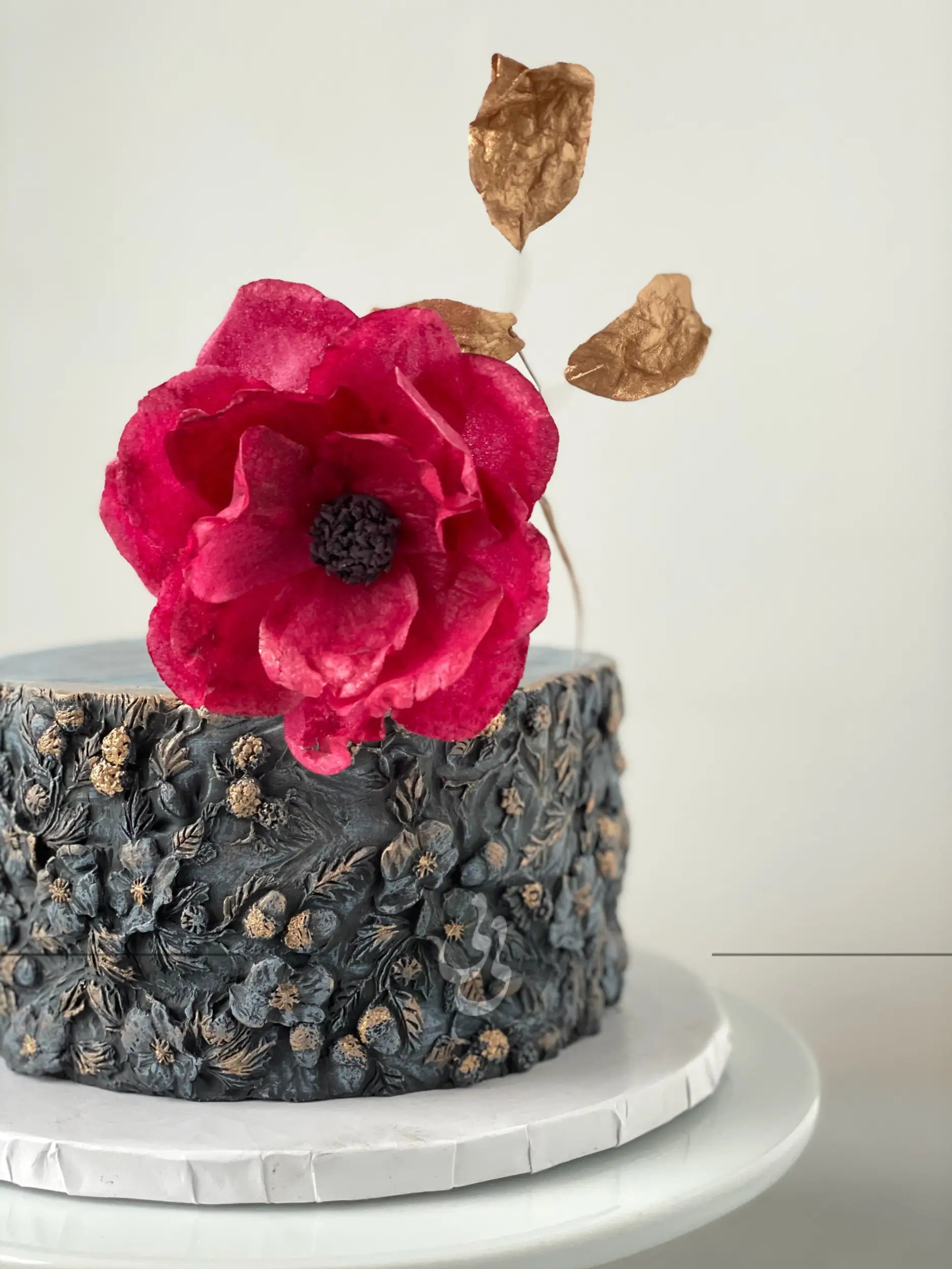 Sugar flower on imprinted fondant - custom cake