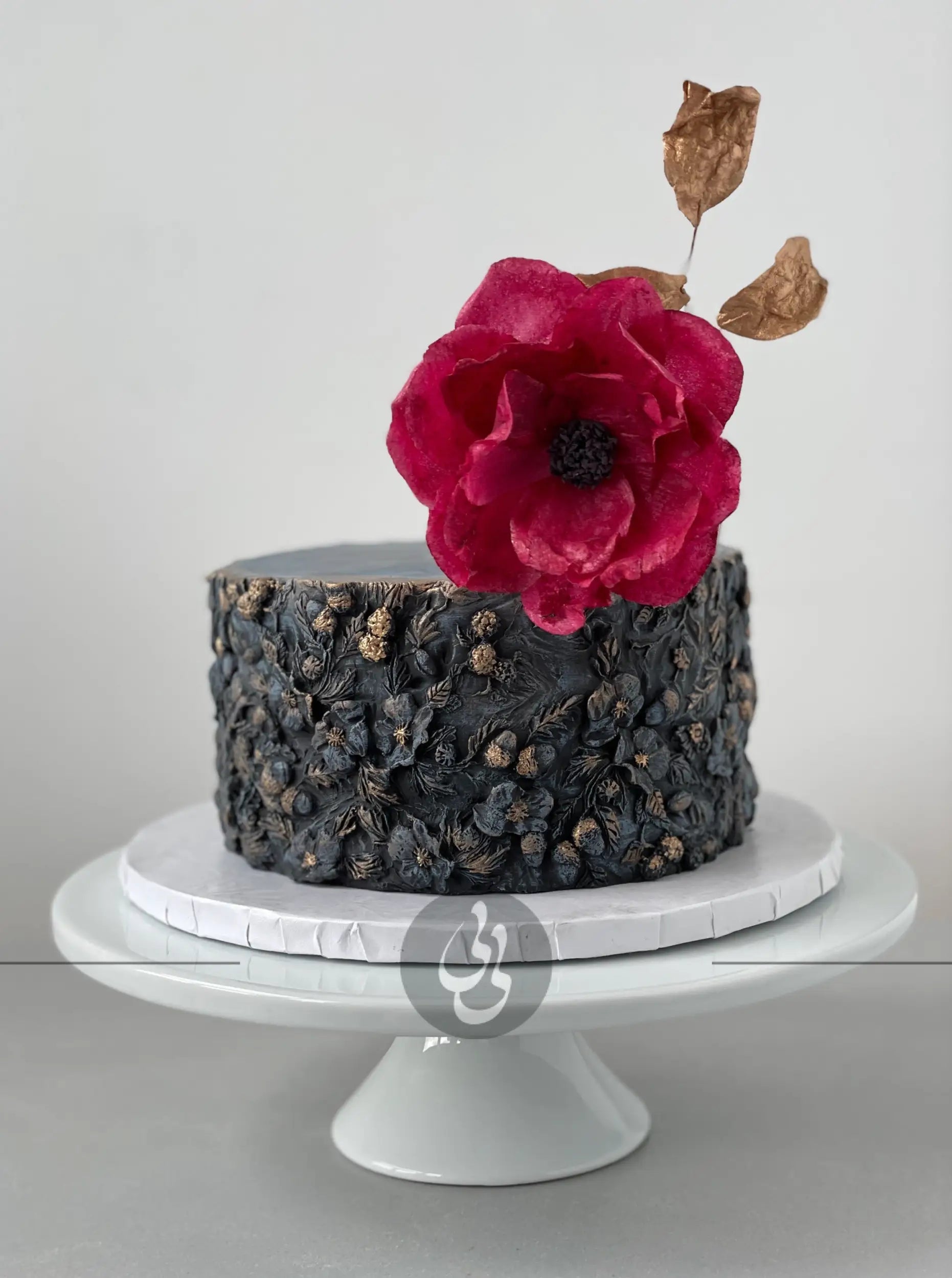 Sugar flower on imprinted fondant - custom cake