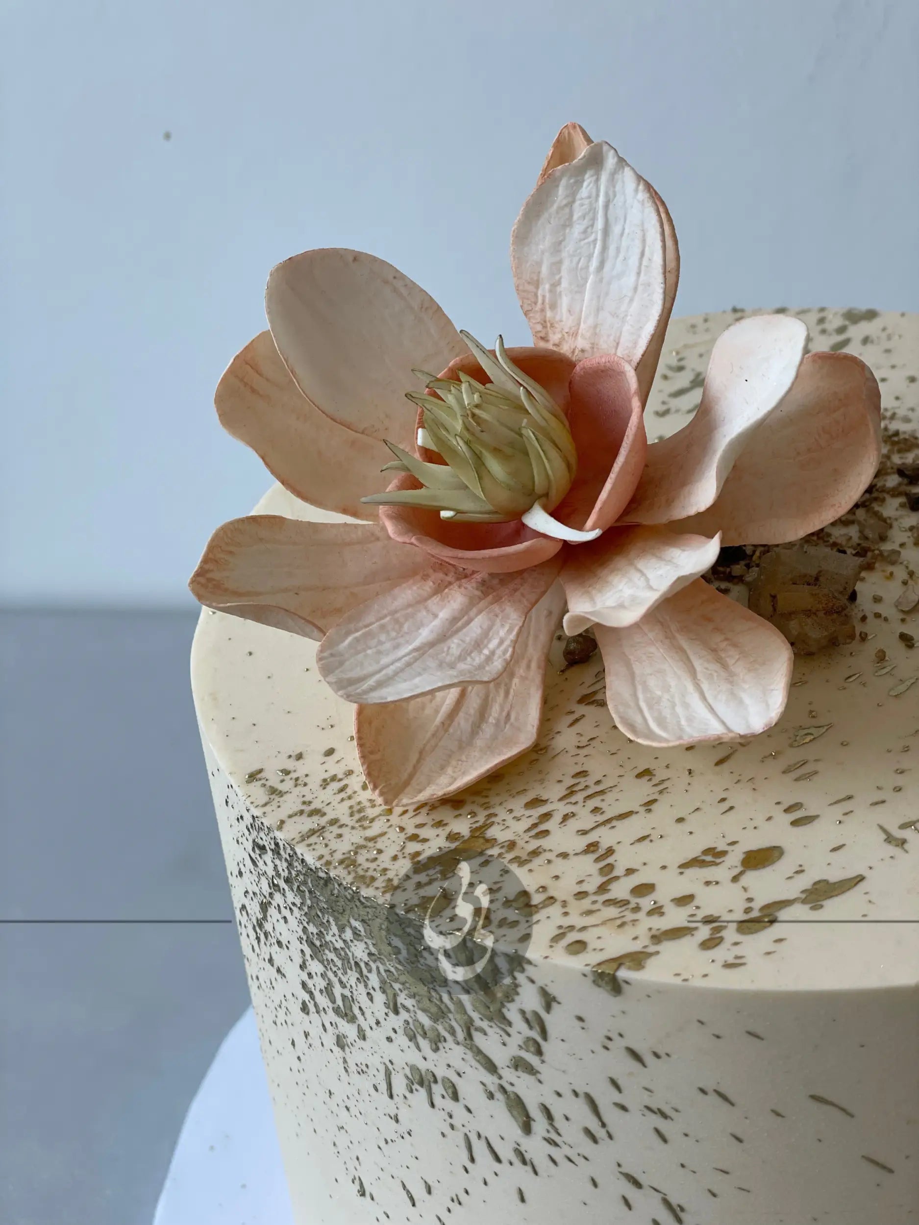 Sugar flowers & gold splatter on buttercream - custom cake