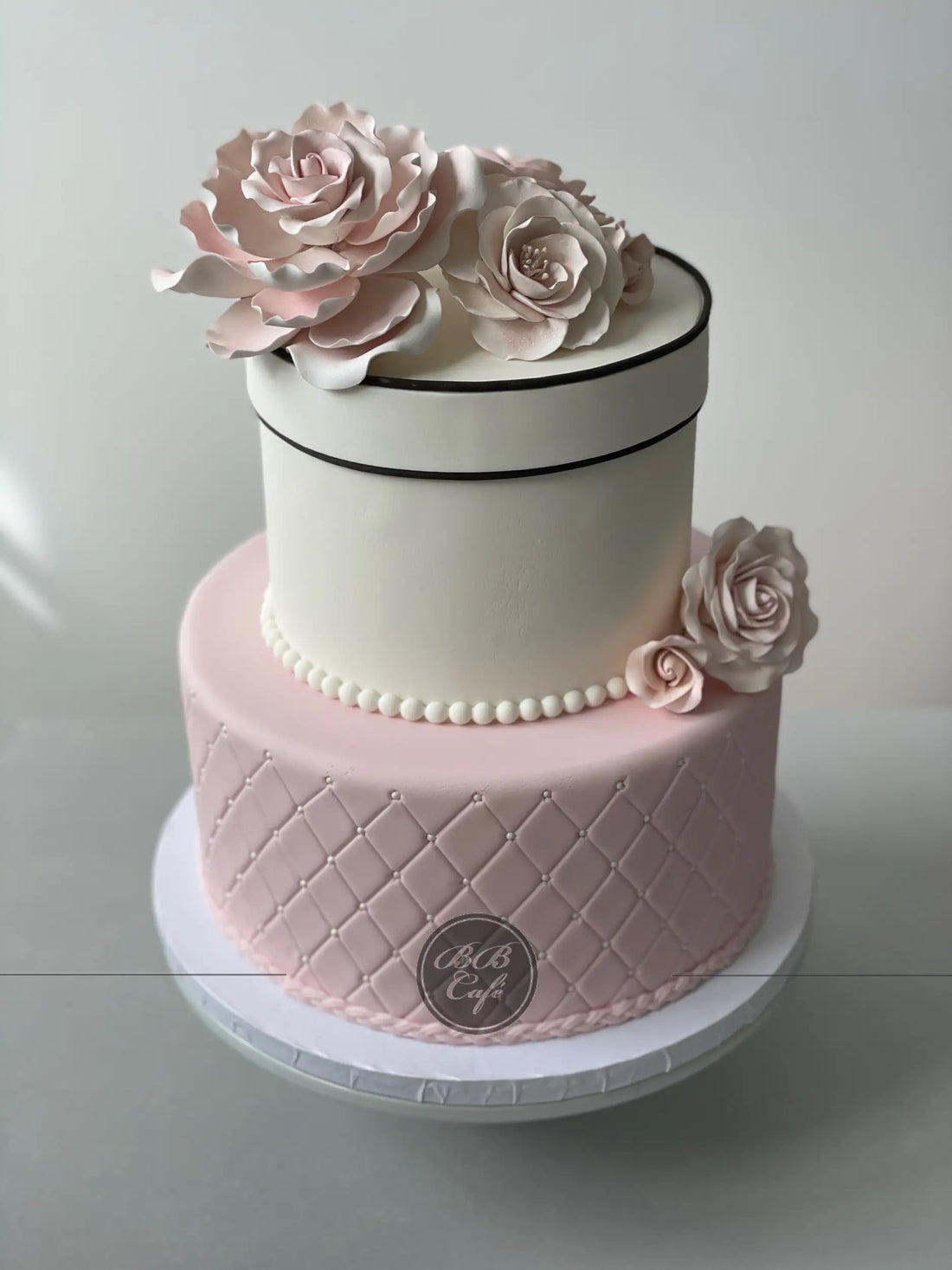 Sugar flower box on quilted fondant - custom cake