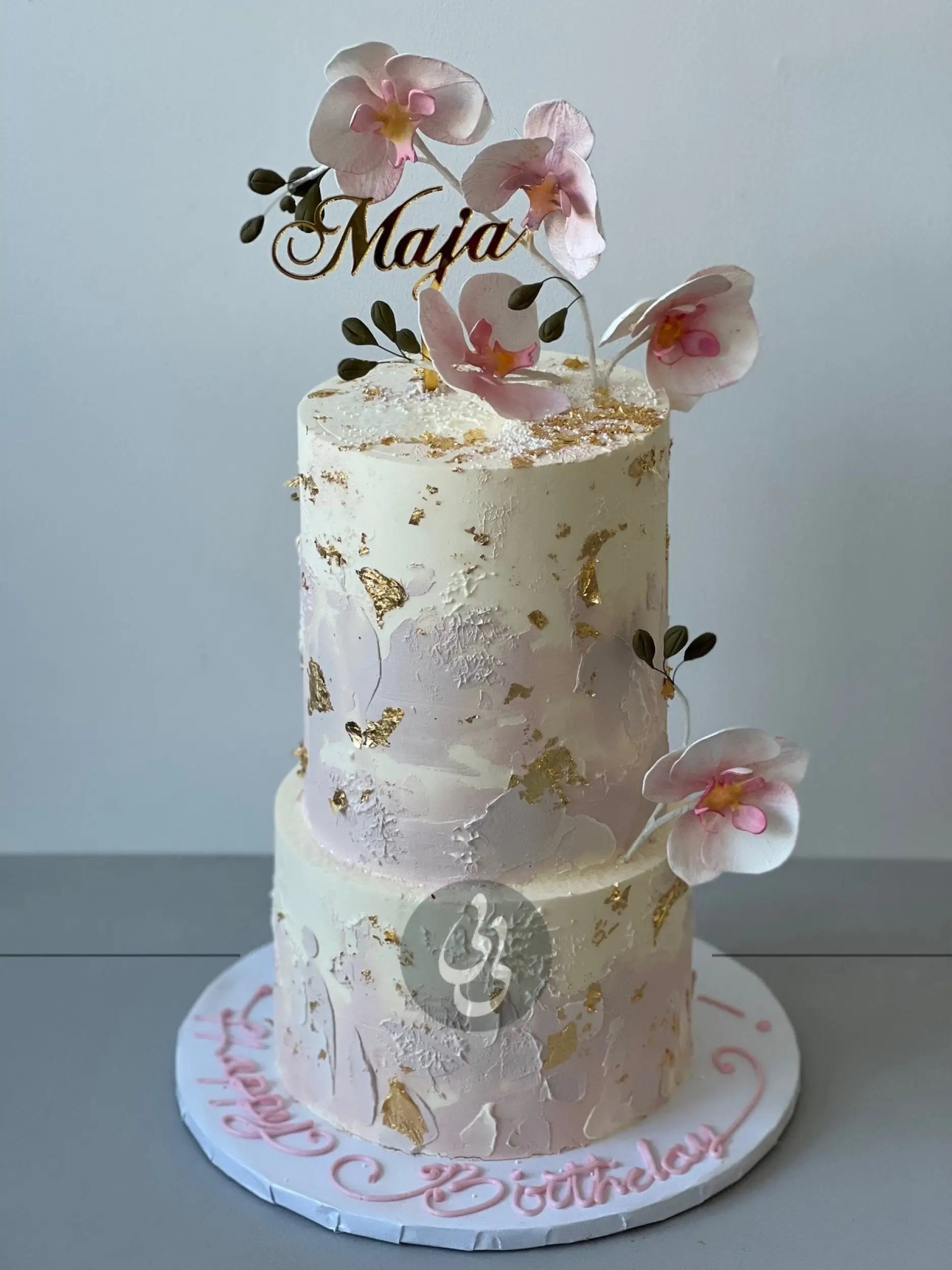 Sugar orchid stem on buttercream - custom cake