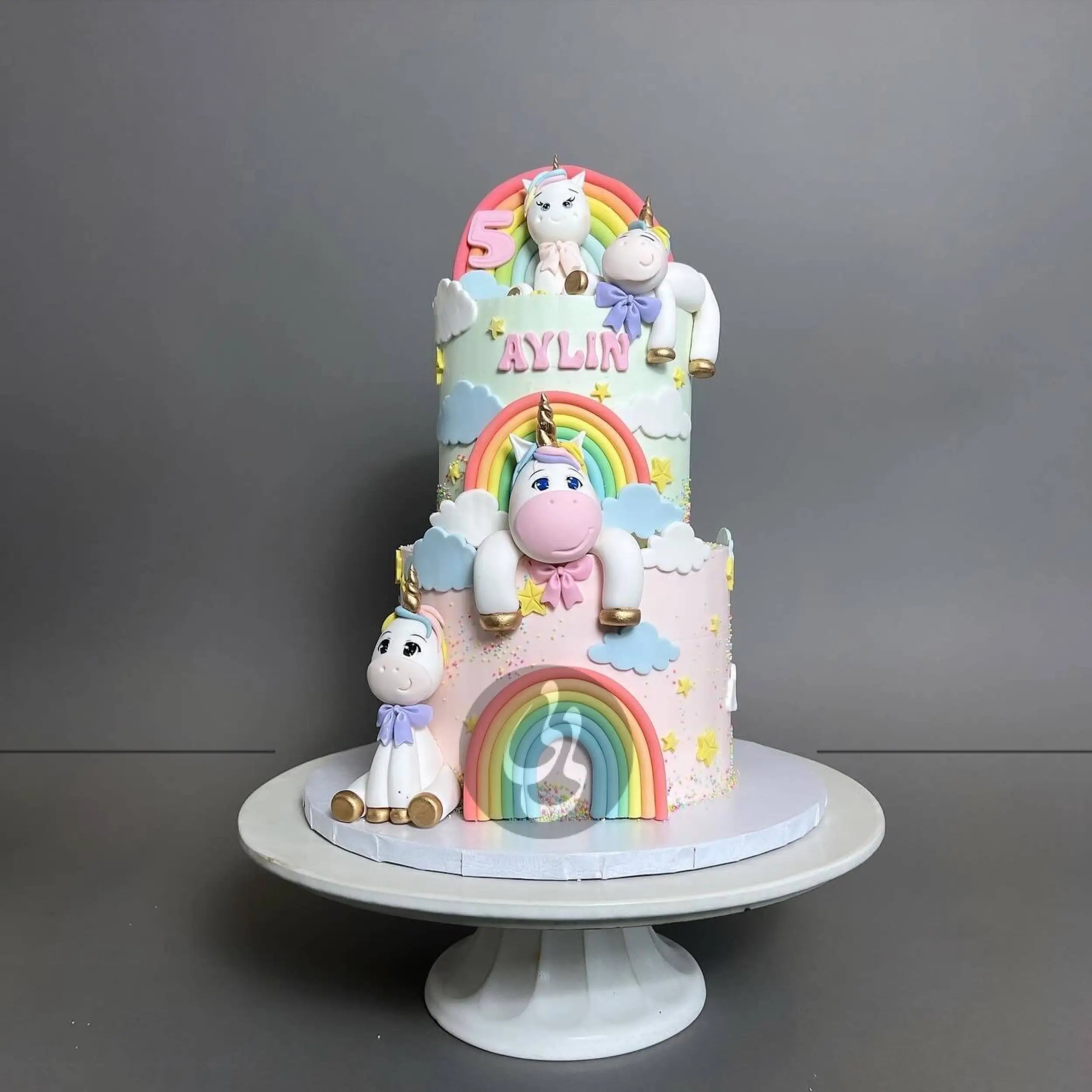 Unicorn and pastel rainbow - custom cake