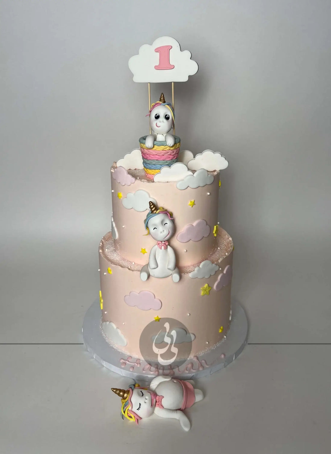 Unicorn in cloud-hot air balloon - custom cake