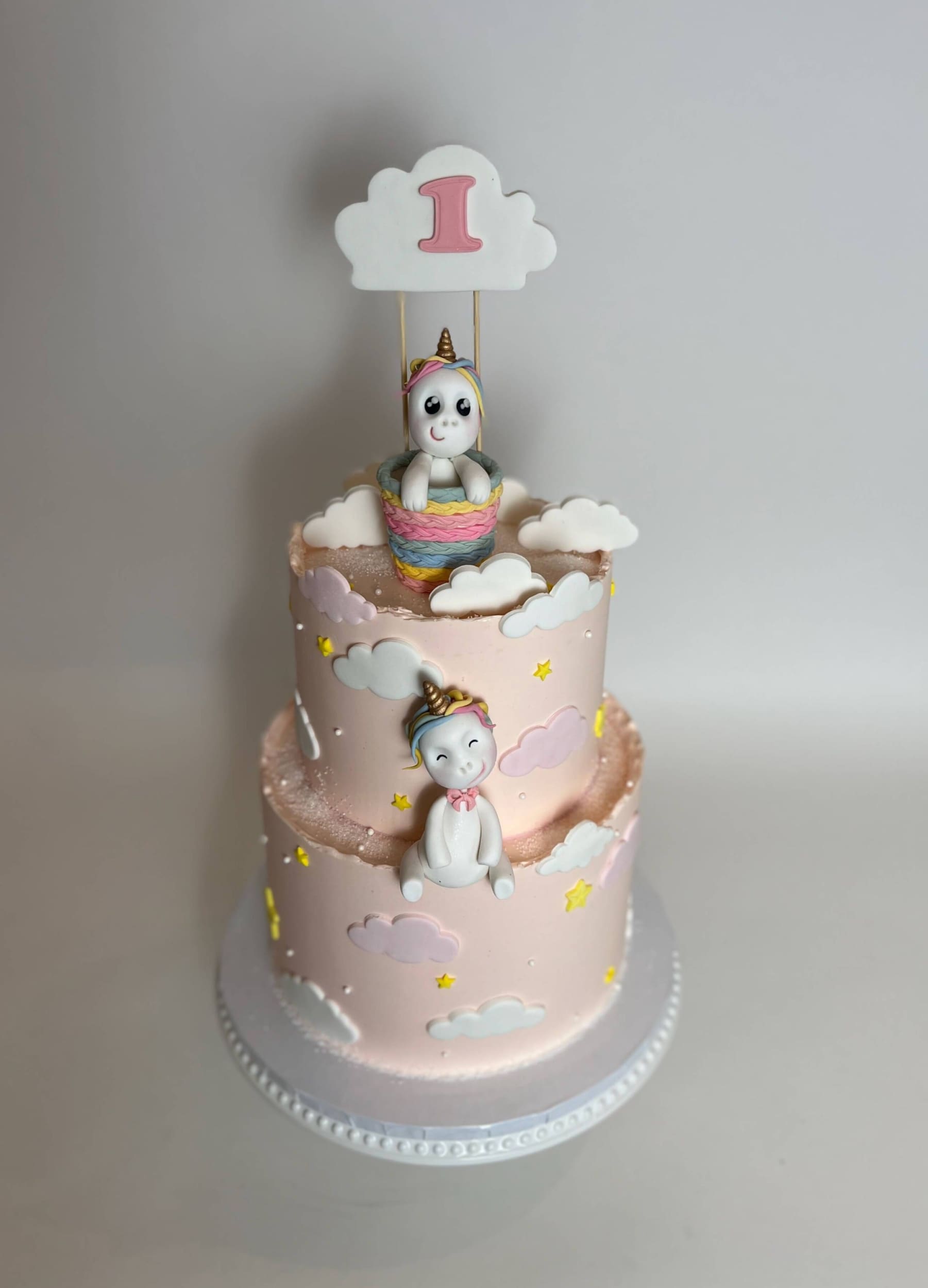 Unicorn in cloud-hot air balloon - custom cake