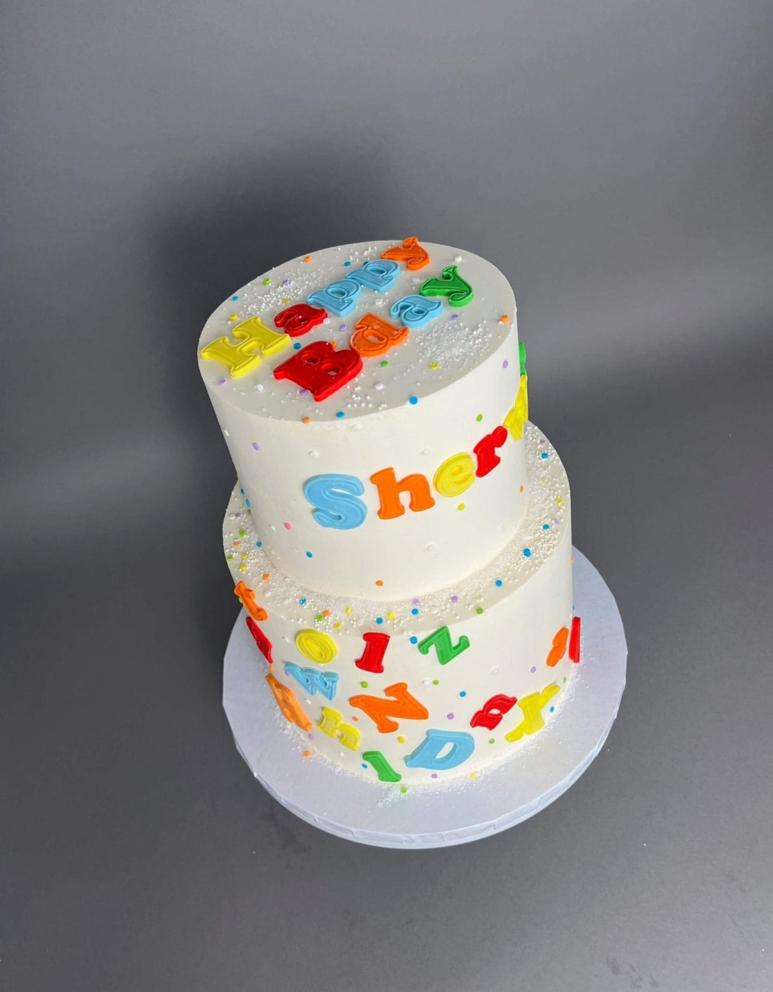 Alphabets on buttercream - custom cake