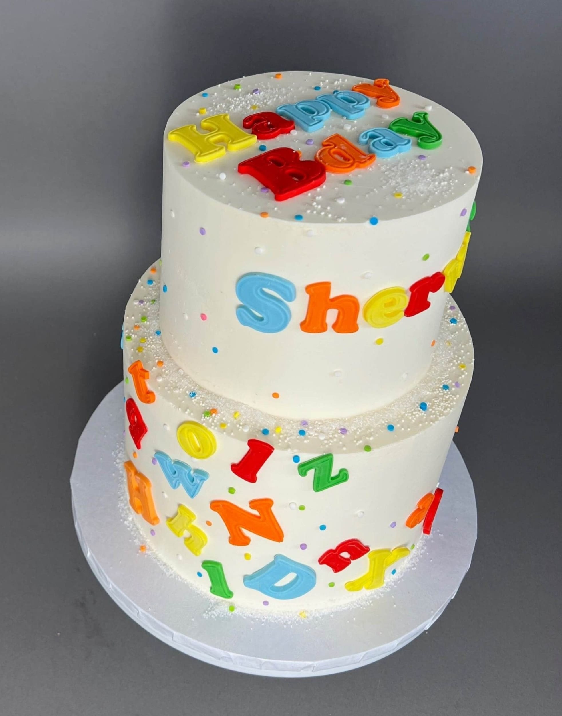 Alphabets on buttercream - custom cake