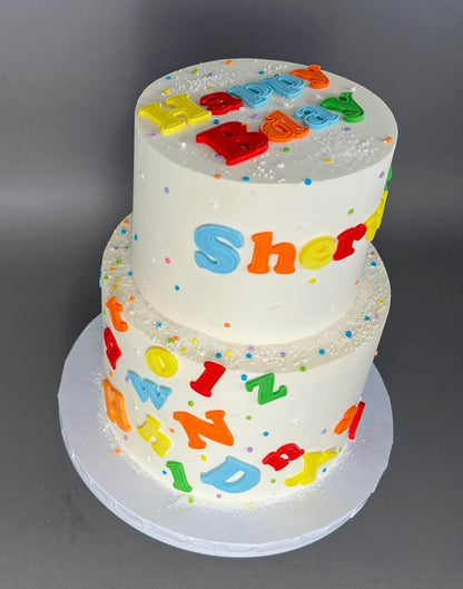 Alphabets on buttercream - custom cake