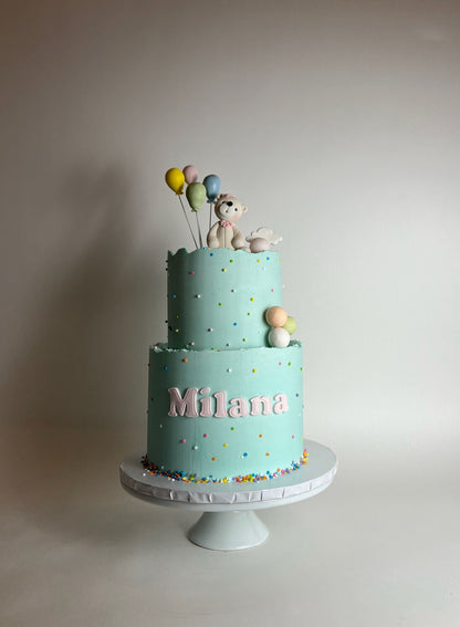 Animal &amp; balloons on buttercream - custom cake