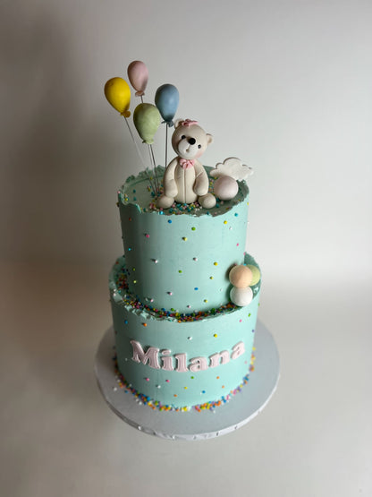 Animal &amp; balloons on buttercream - custom cake