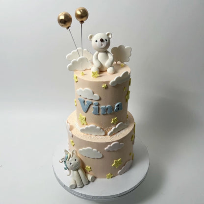 Animals &amp; clouds on buttercream - custom cake