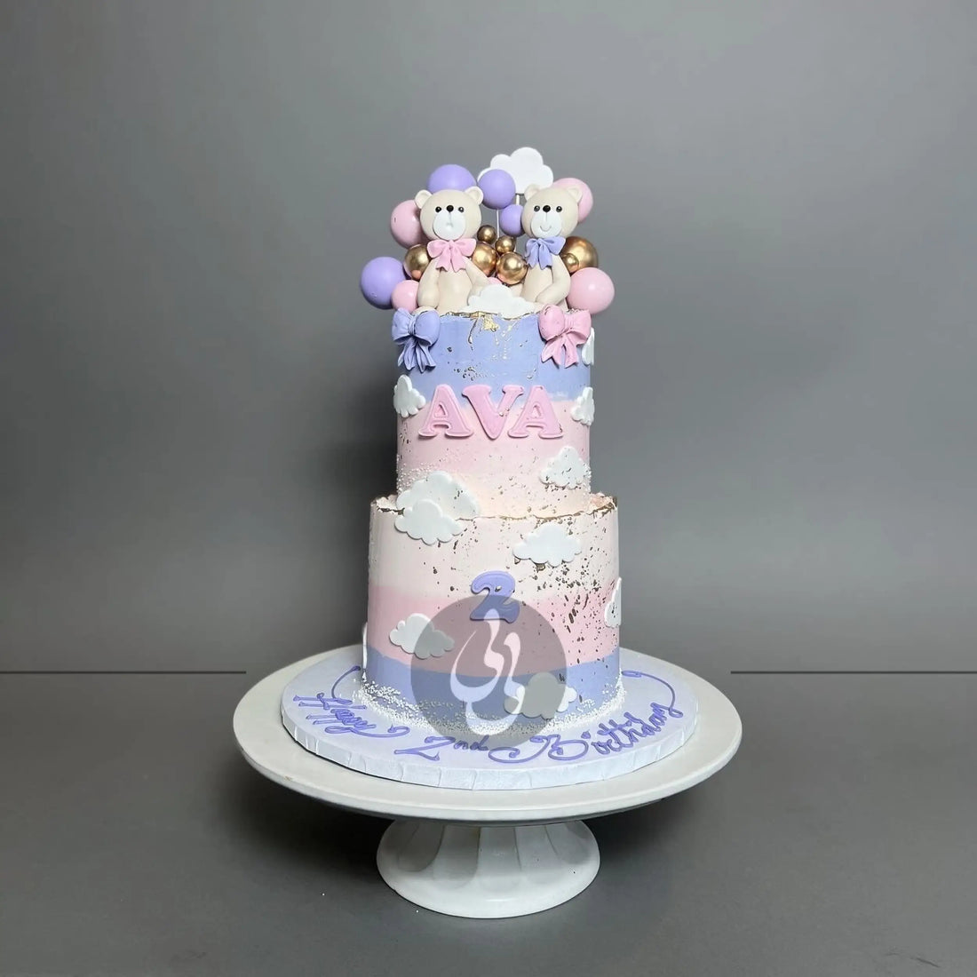 Animals & clouds on buttercream - custom cake