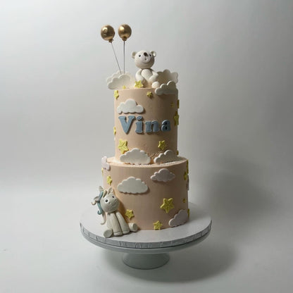 Animals &amp; clouds on buttercream - custom cake