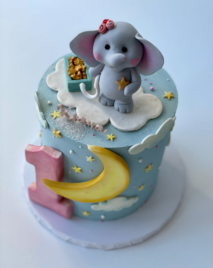 Animals stars &amp; moon on buttercream - custom cake