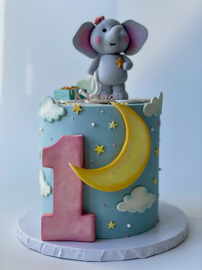 Animals stars &amp; moon on buttercream - custom cake