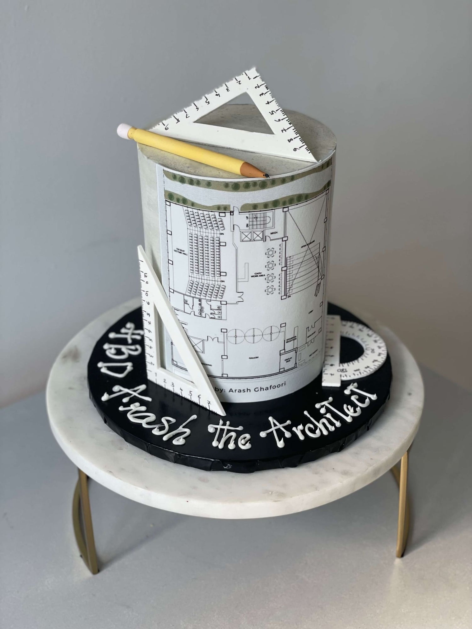 Architectural blueprint on buttercream - custom cake