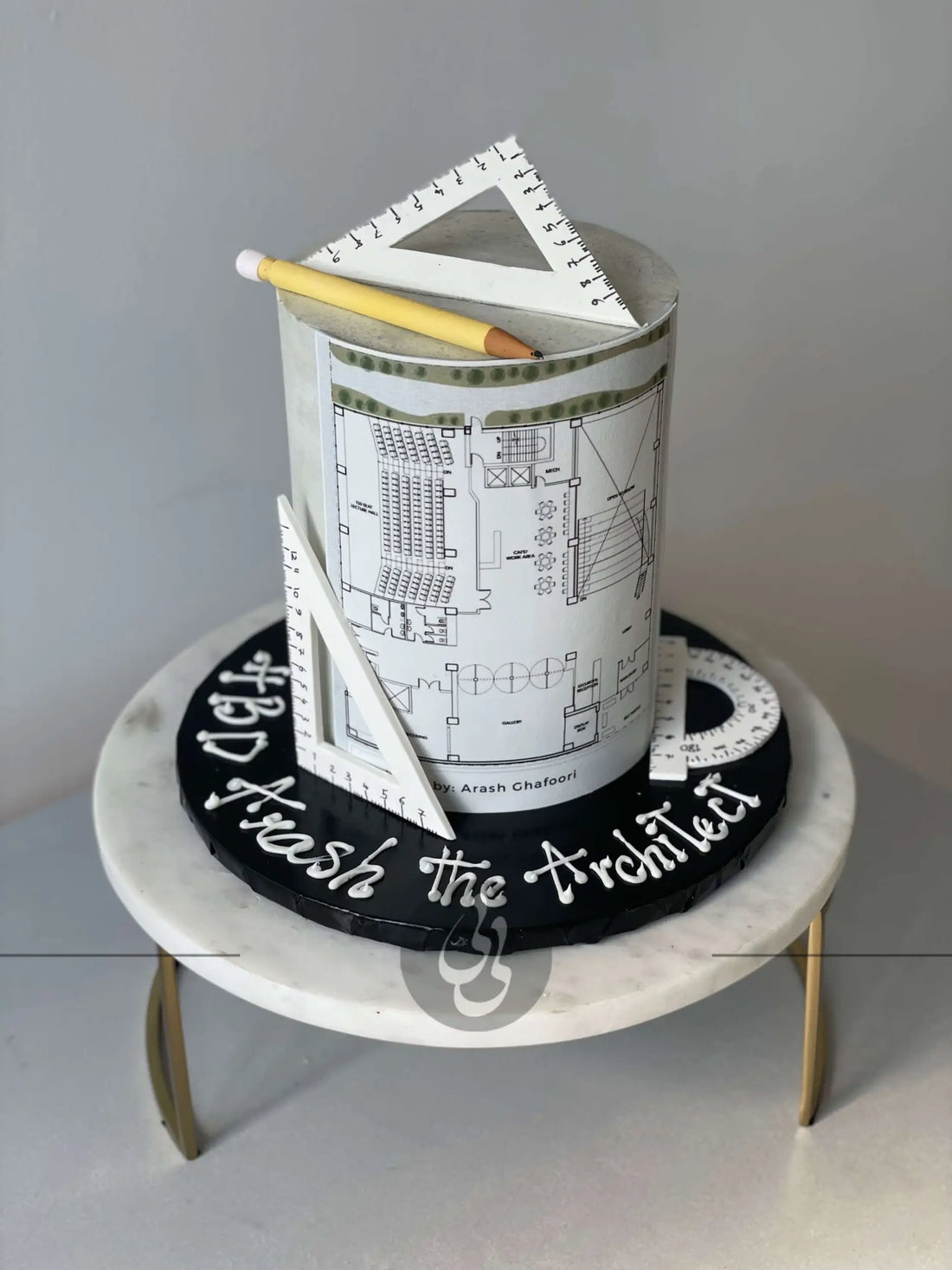 Architectural plans on buttercream - custom cake