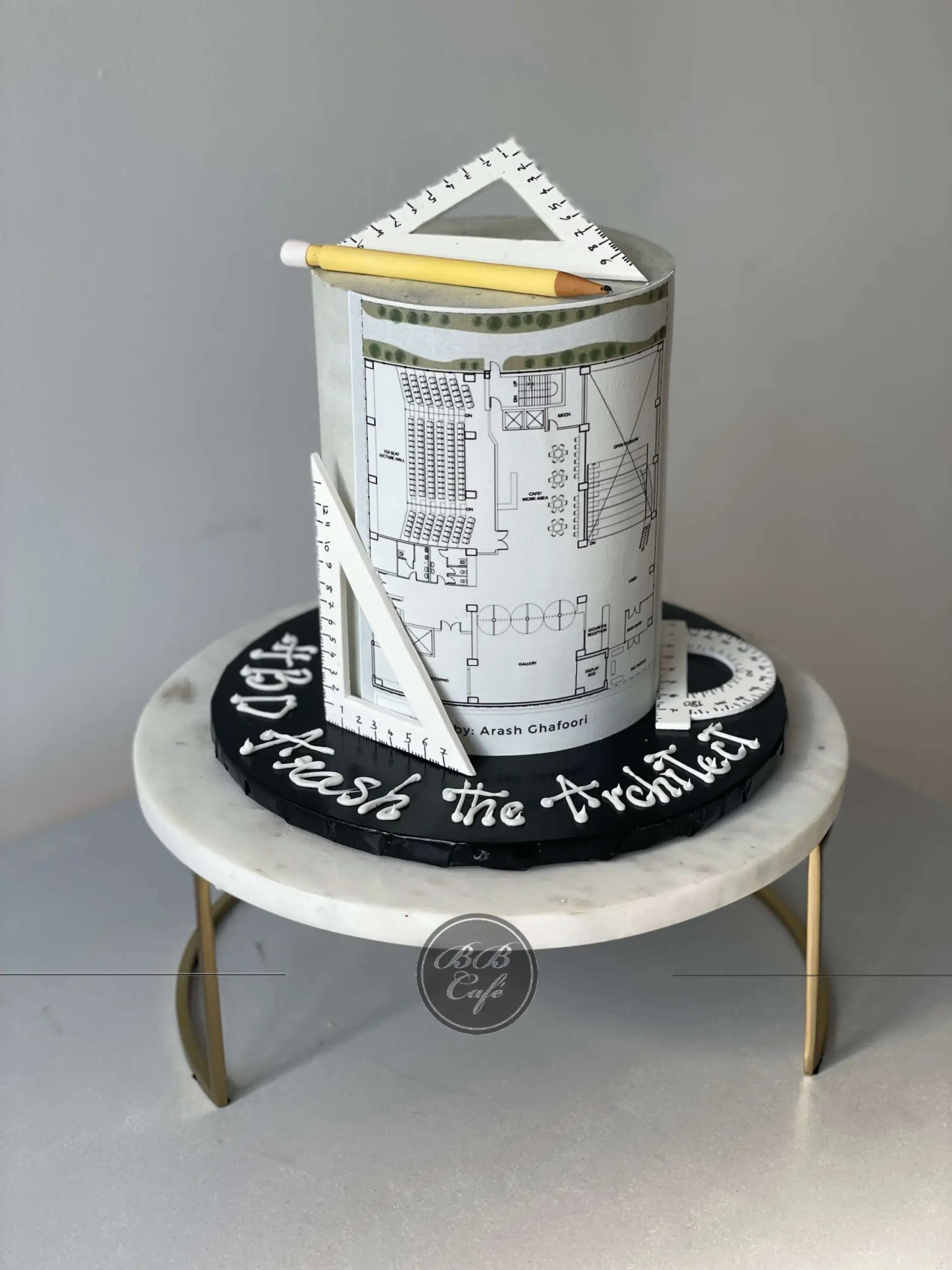 Architectural plans on buttercream - custom cake