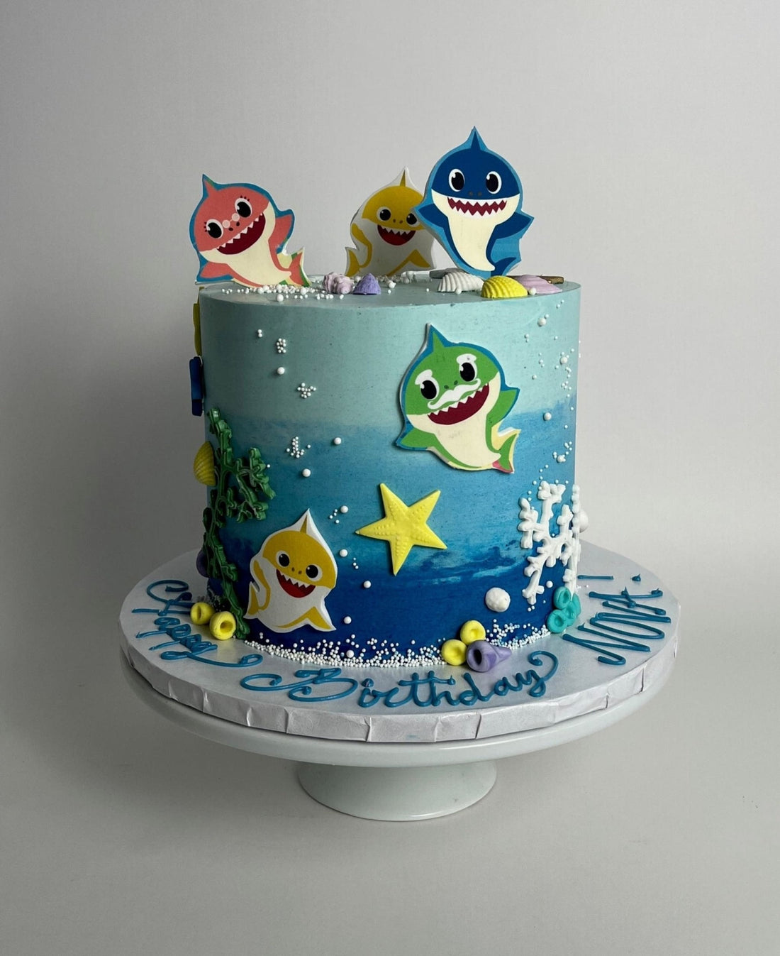 Baby shark edible print on buttercream - custom cake