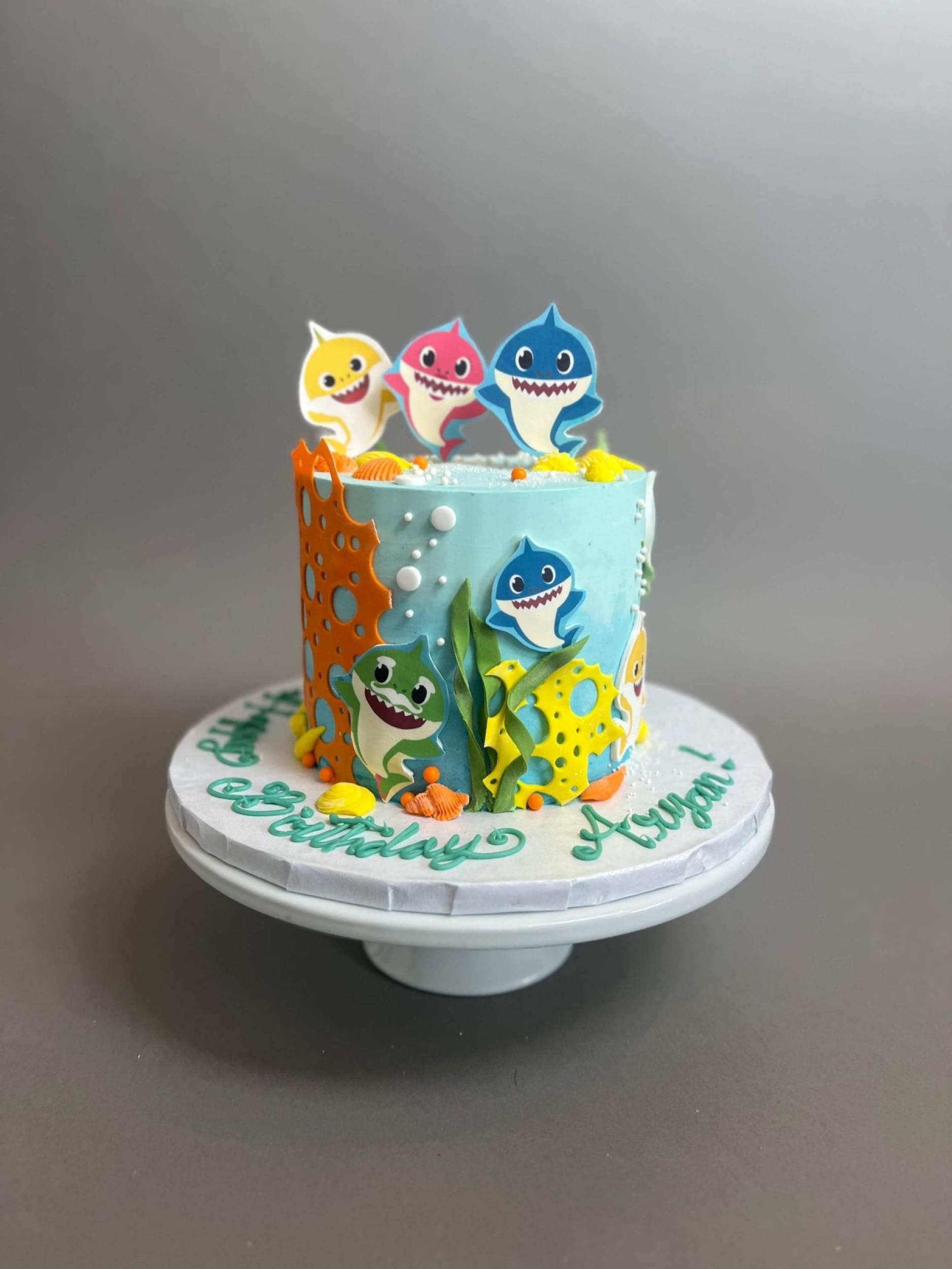 Baby shark edible print on buttercream - custom cake
