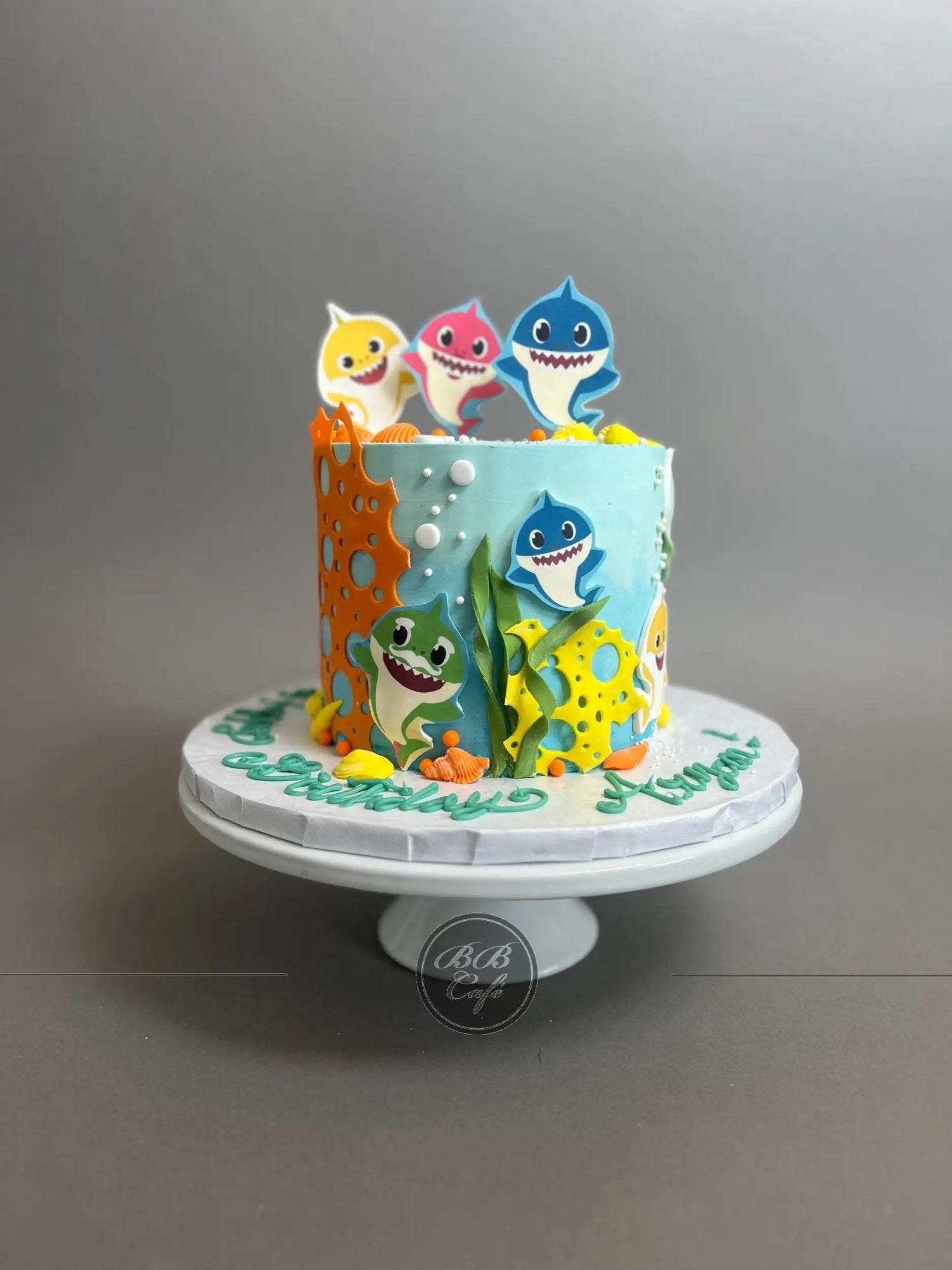 Baby shark edible print on buttercream - custom cake