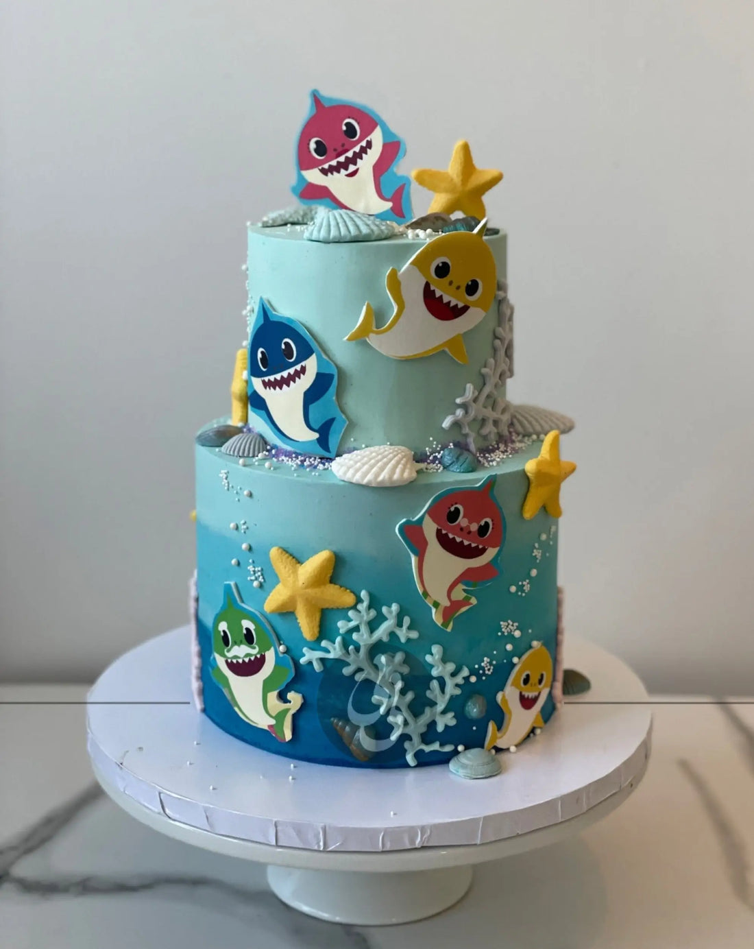 Baby shark edible print on buttercream - custom cake