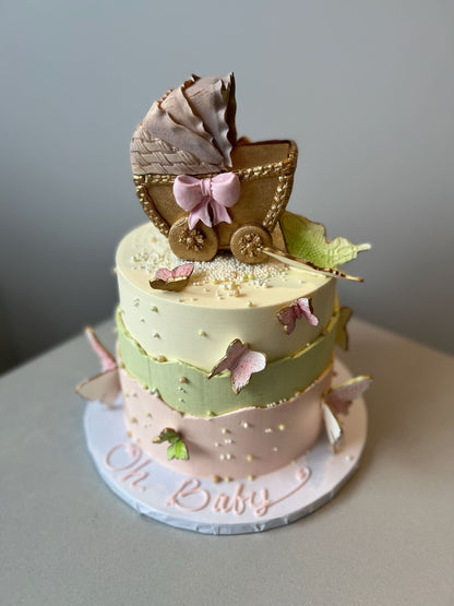 Bassinet baby &amp; butterfly - custom cake