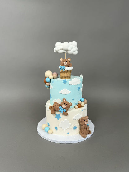 Bear in a cloud hot air balloon - custom cake