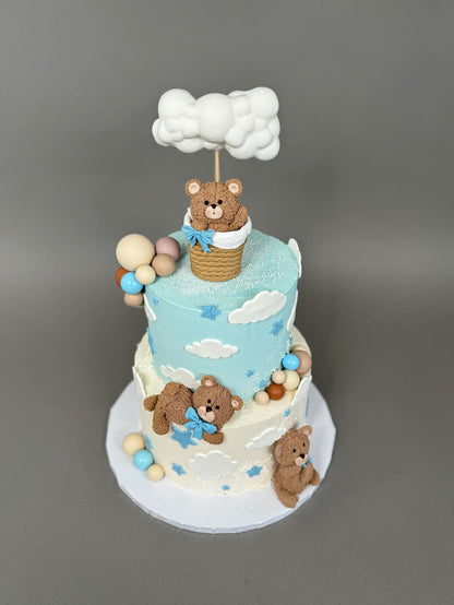 Bear in a cloud hot air balloon - custom cake