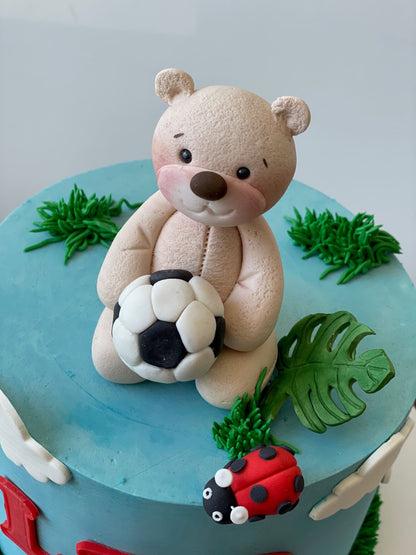 Bear &amp; soccer on buttercream - custom cake