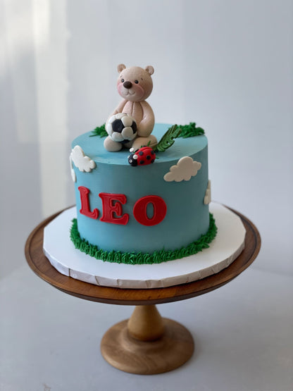 Bear &amp; soccer on buttercream - custom cake