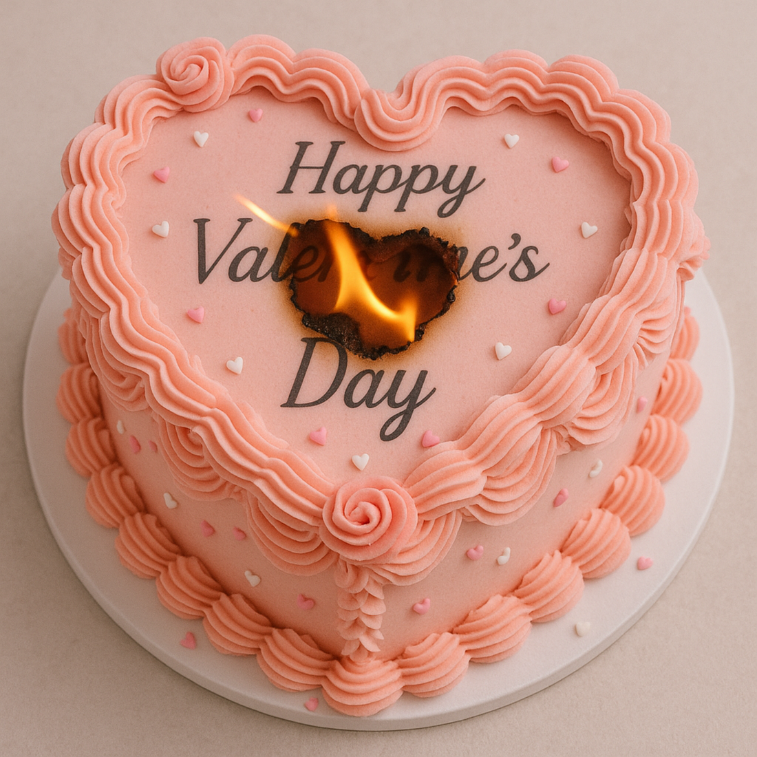 Burn-away lambeth heart - custom cake