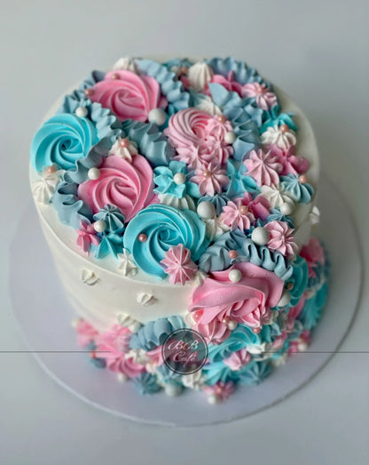 Cascading rosettes in whipped cream - custom cake