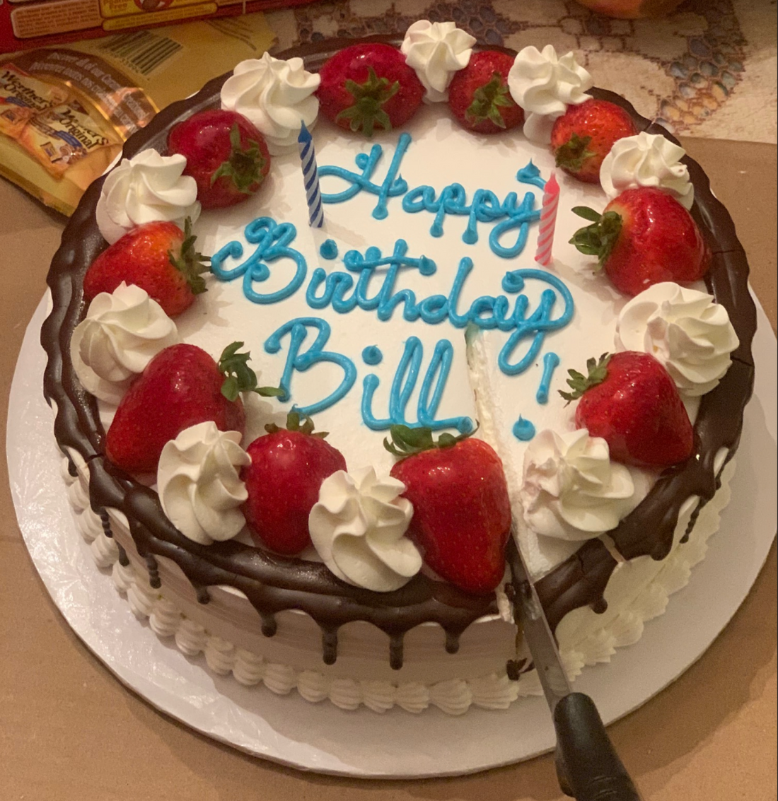Chocolate drips &amp; strawberries on whipped cream - custom cake