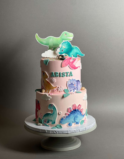 Dinosaur images on buttercream - custom cake