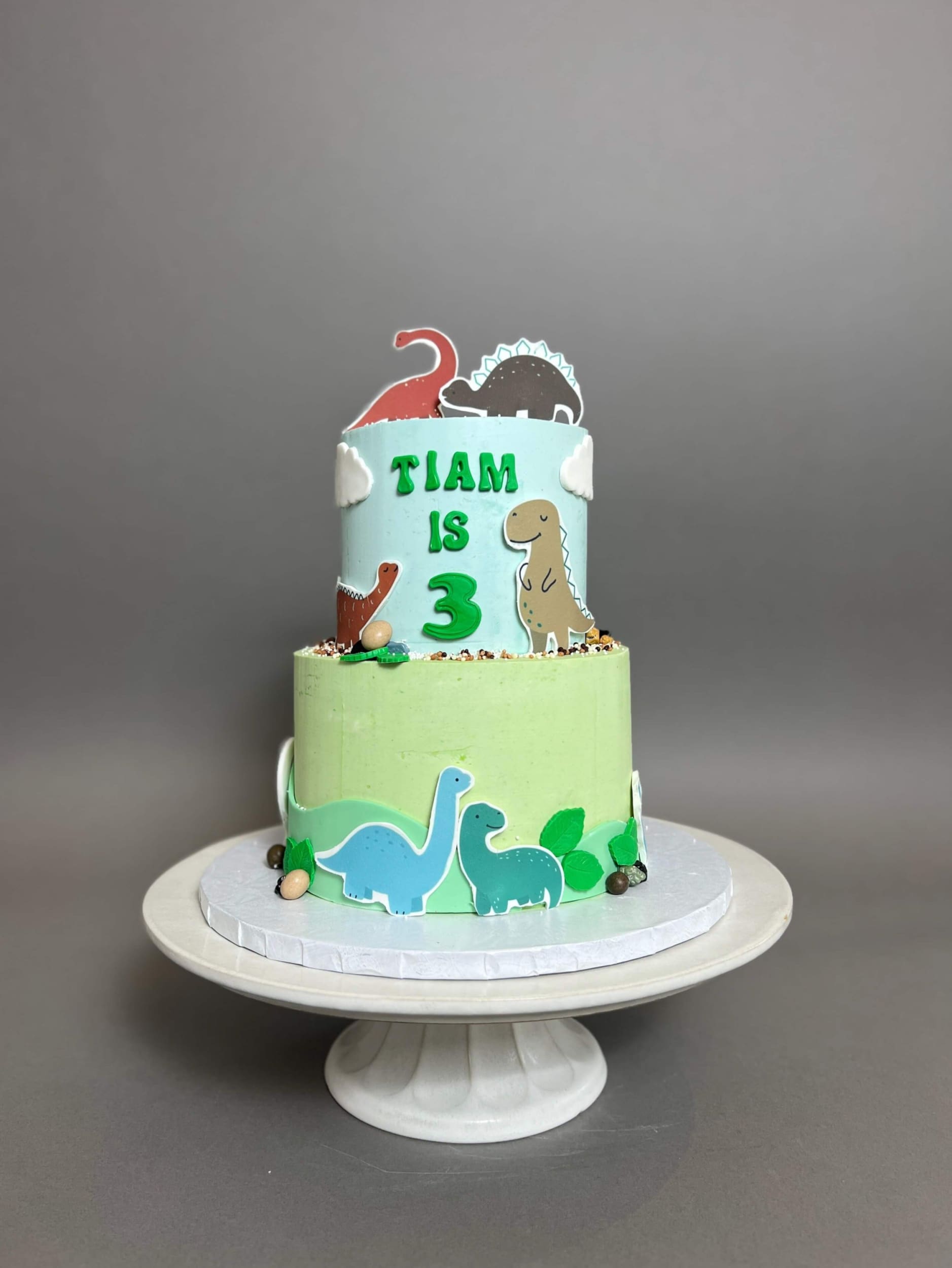 Dinosaur images on buttercream - custom cake