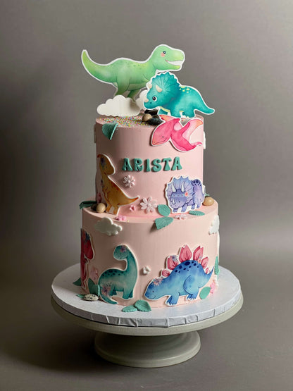 Dinosaur images on buttercream - custom cake
