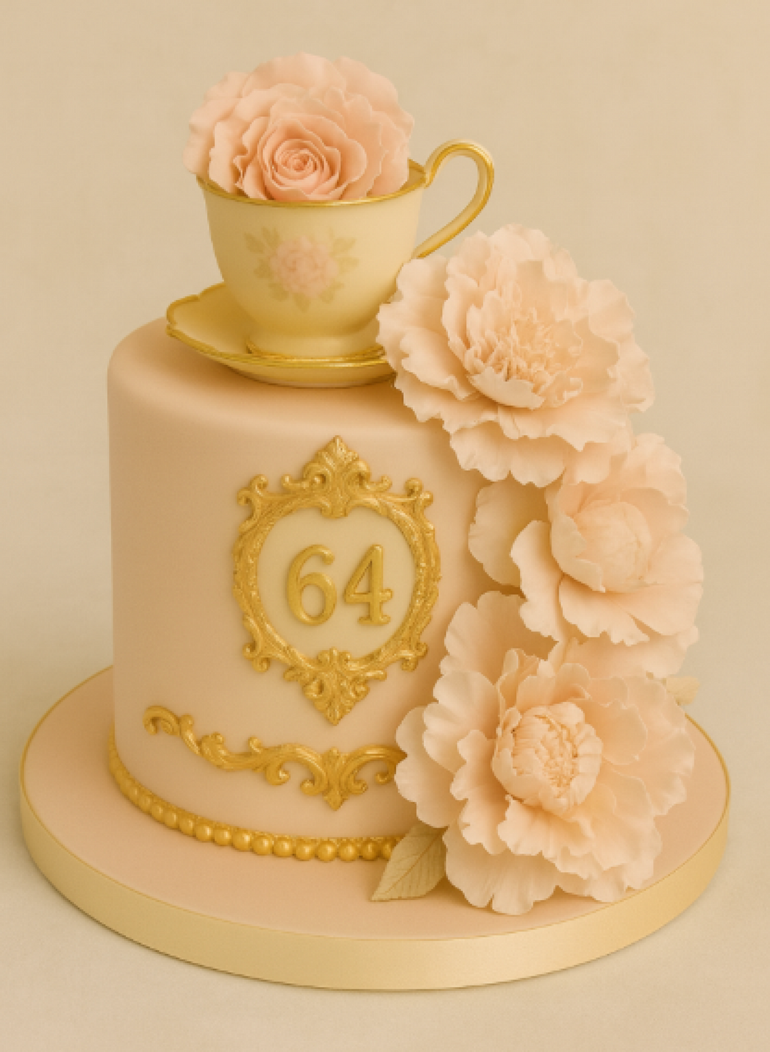 English garden tea cup on fondant - custom cake
