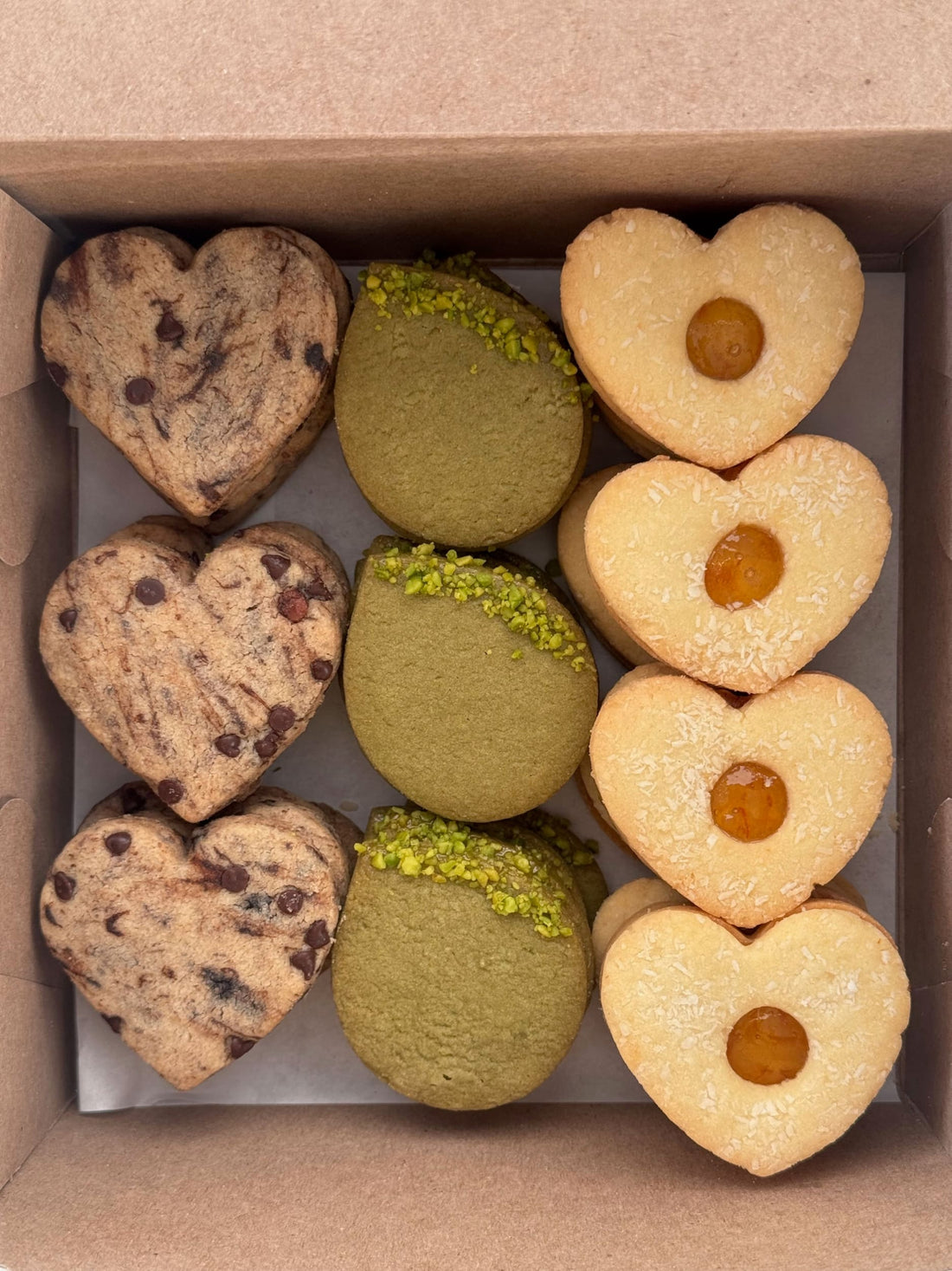Espresso pistachio &amp; coconut-orange cookie box - pastry