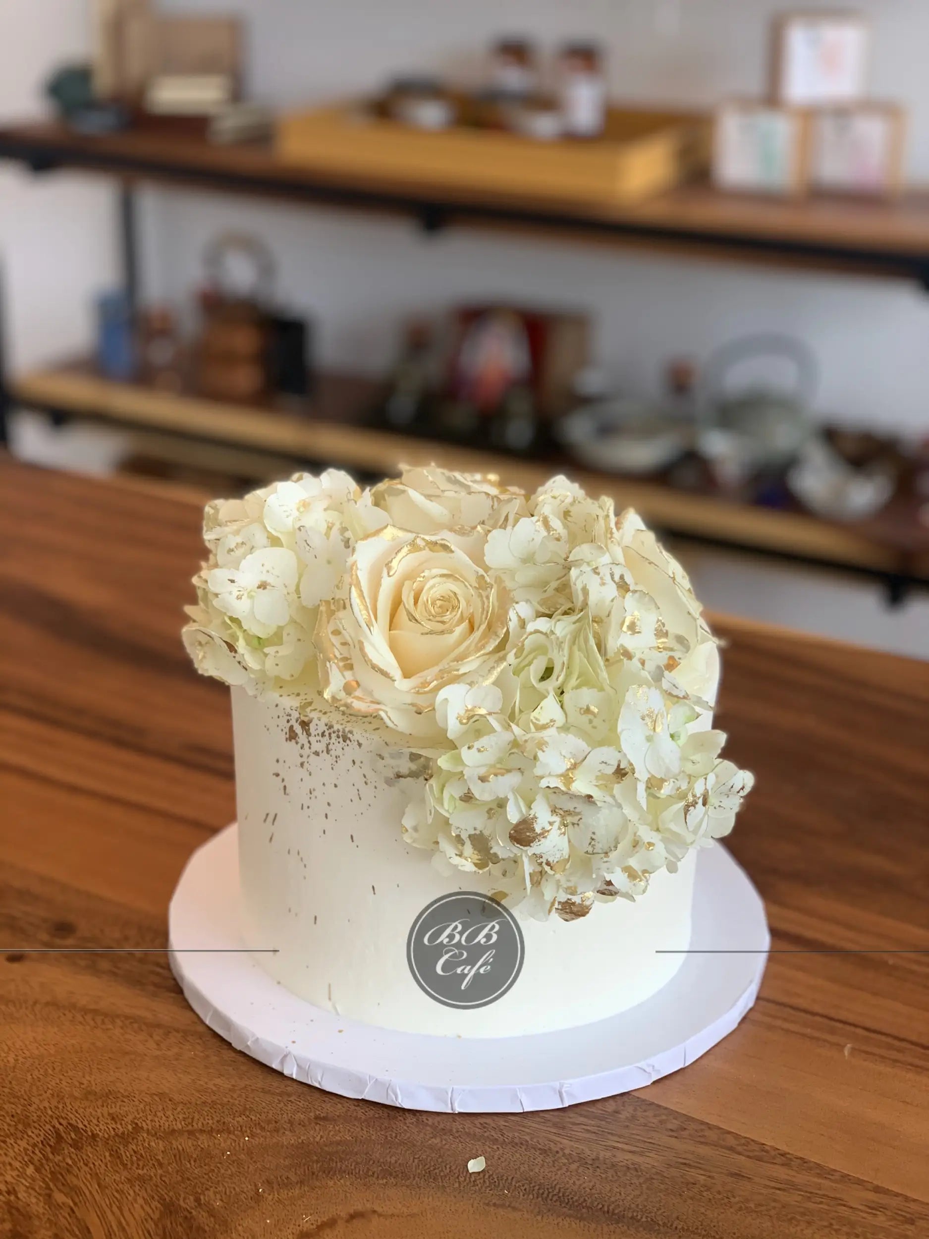 Fresh flowers on whipped cream - custom cake