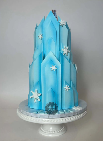 Frozen cartoon - arnedelle castle in fondant custom cake