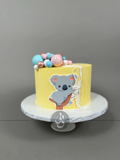 Gender reveal baby animal &amp; spheres - custom cake