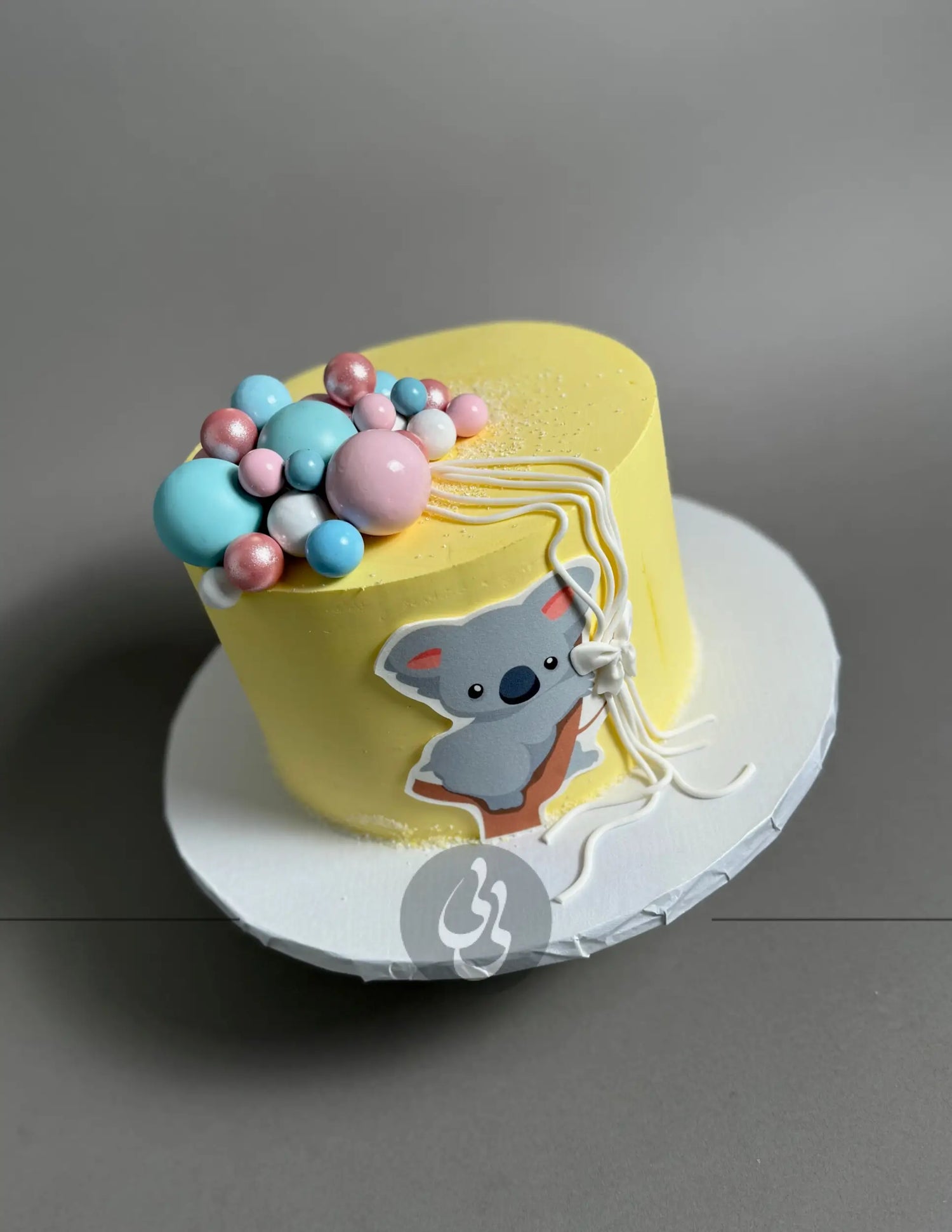 Gender reveal baby animal &amp; spheres - custom cake