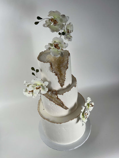 Geode and sugar orchids - wedding cake