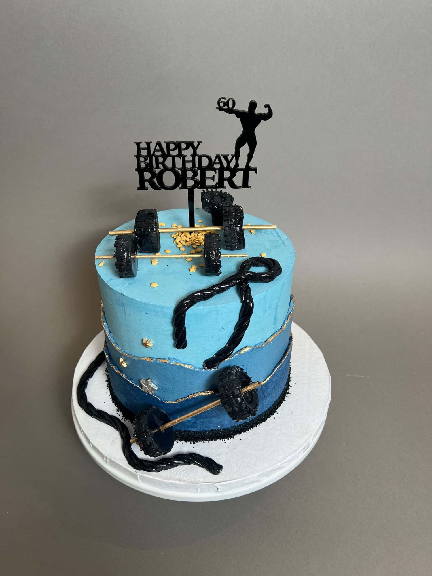 Gym time on layered buttercream - custom cake