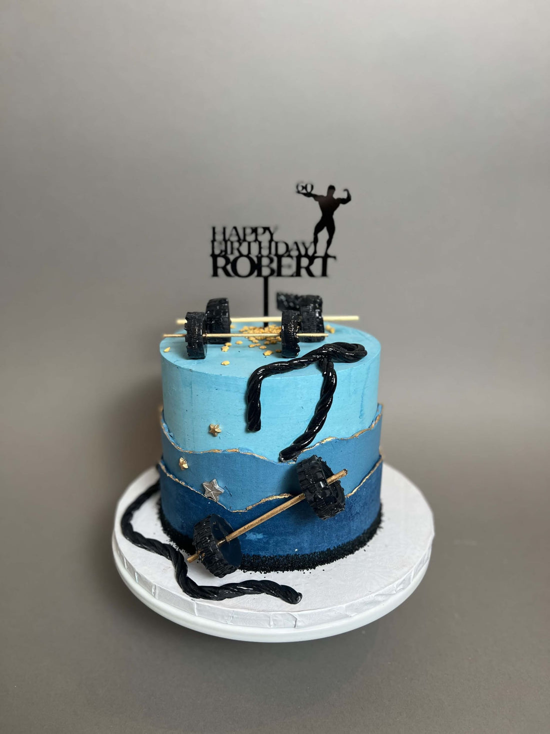 Gym time on layered buttercream - custom cake